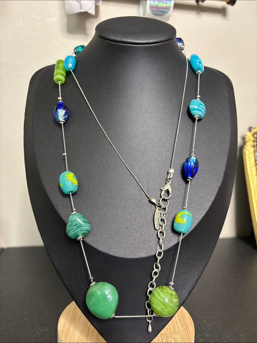 NY Artisan Green & Teal Glass Bead Long Necklace - Women Jewelry